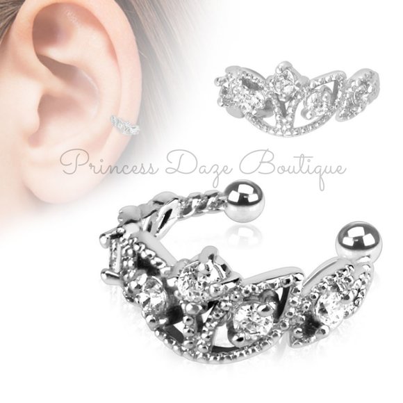 Diamond Clip On Ear Cuff / Fake Cartilage Non Piercing‎ Earring - Picture 1 of 1